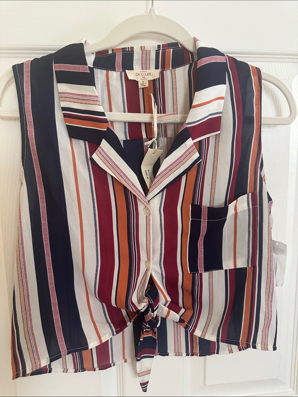 NEW Chocolate Brand Striped Tie-Front Sleeveless Top - Multi-Color SIZE MEDIUM